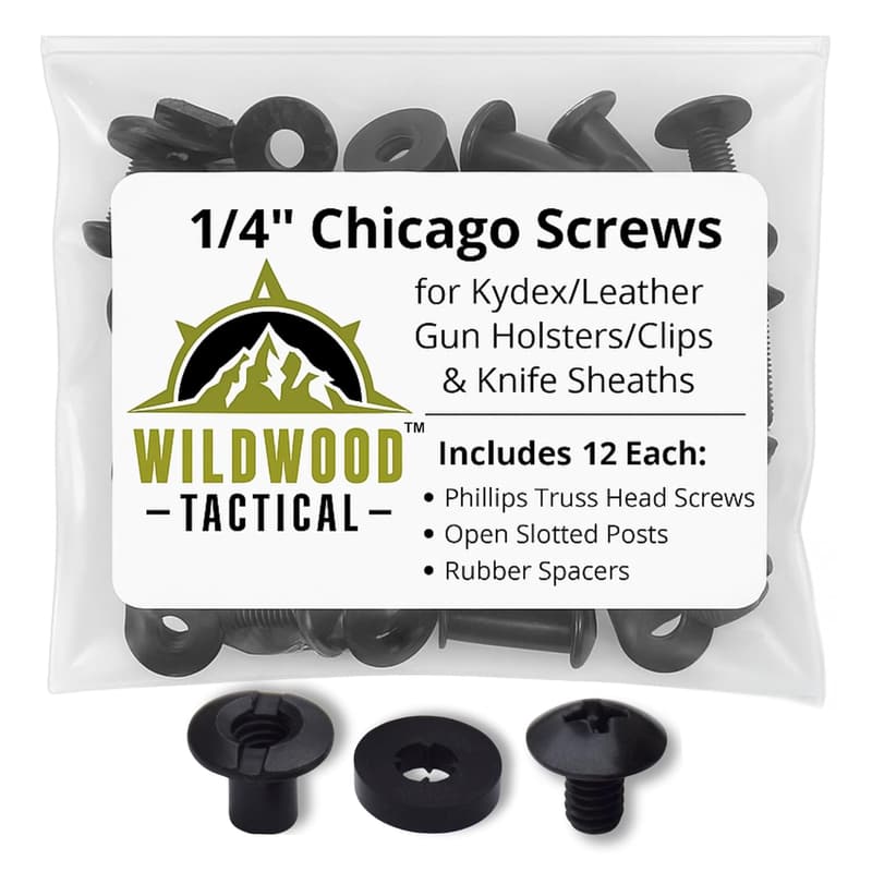 Black Chicago Screws - 12 Sets for DIY Gun Holsters and Sheaths