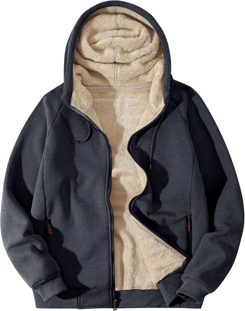 Men's Warm Sherpa-Lined Fleece Hoodie Jacket