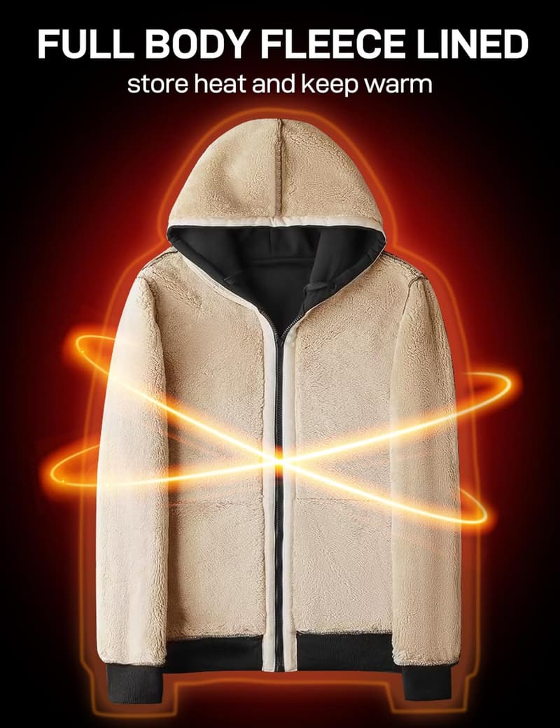 Men's Warm Sherpa-Lined Fleece Hoodie Jacket