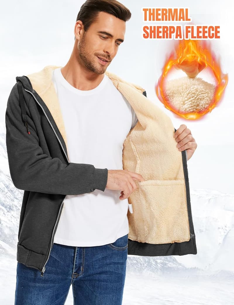 Men's Warm Sherpa-Lined Fleece Hoodie Jacket