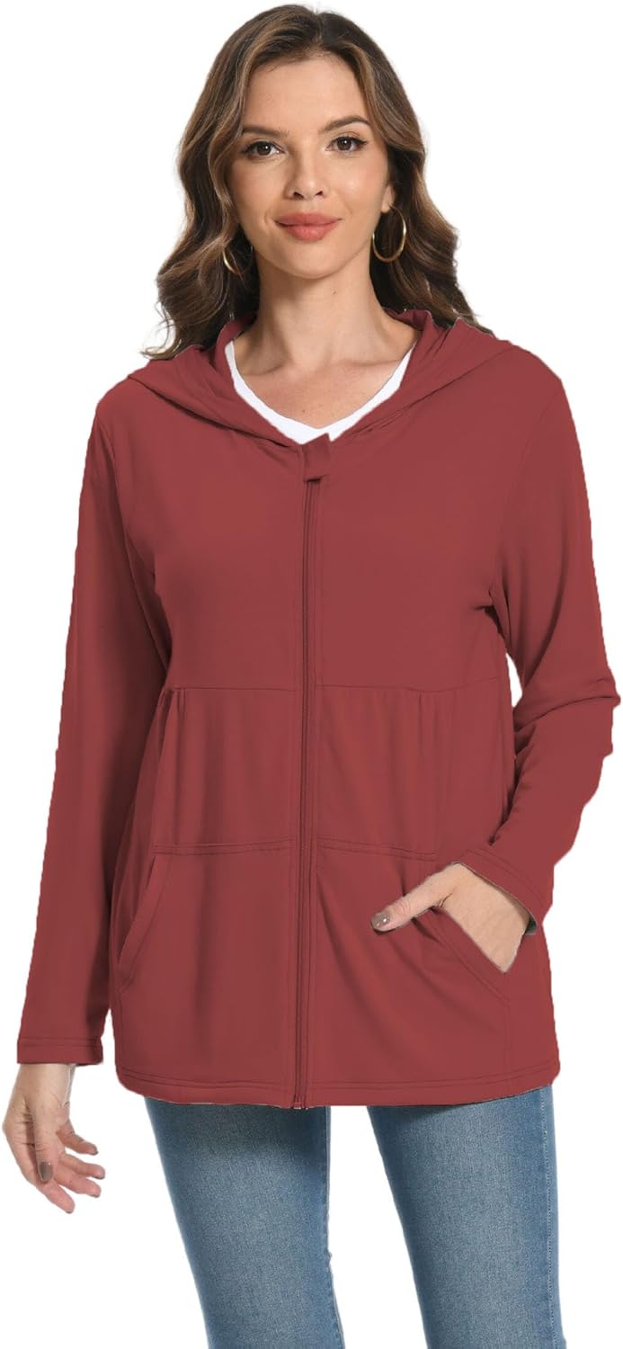 Post-Mastectomy Long Sleeve Zip-Up Shirt with Drain Pockets