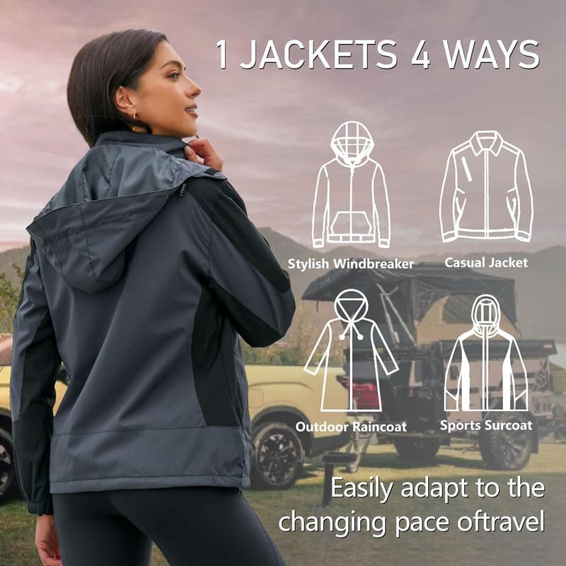 Lightweight Waterproof Rain Jacket with Hood for Women
