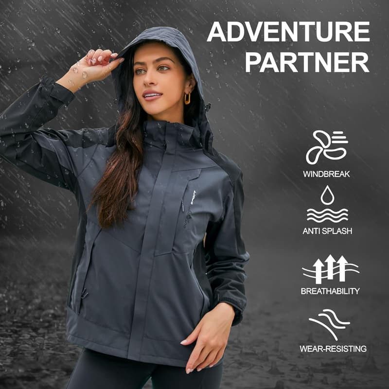 Lightweight Waterproof Rain Jacket with Hood for Women