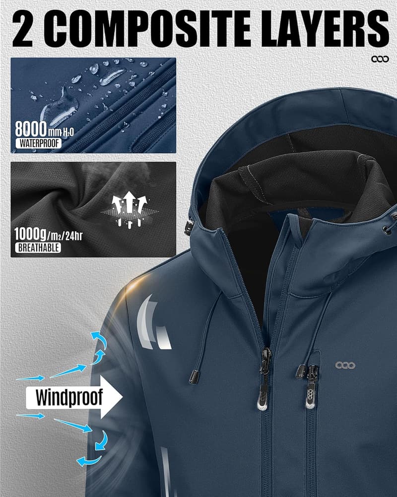 Men's Waterproof Softshell Jacket with Hood for Hiking