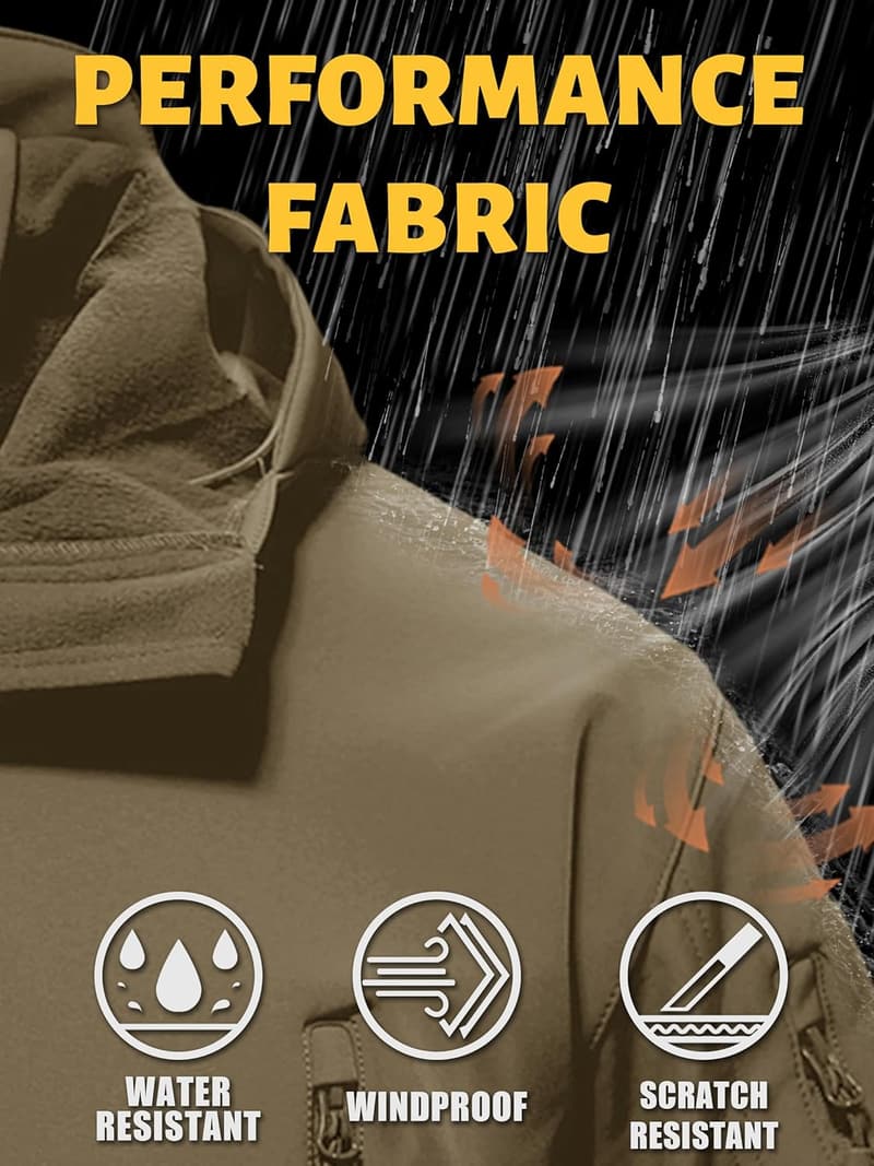 Men's Tactical Rain Jacket - Warm Fleece Softshell Hoodie