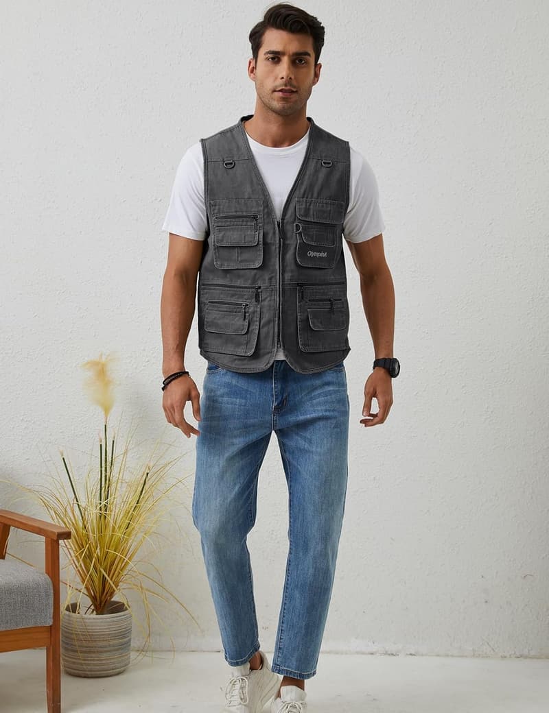 Men's Utility Fishing Vest with Multi Pockets for Outdoor Travel