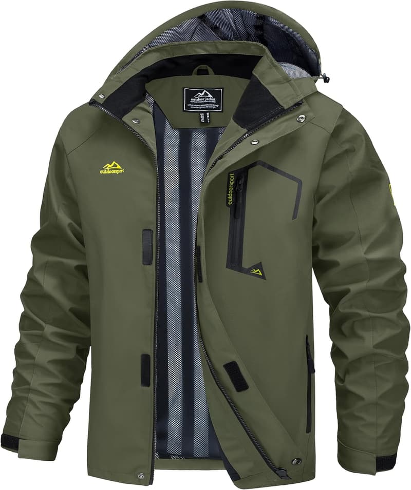 Men's Lightweight Waterproof Rain Jacket with Detachable Hood