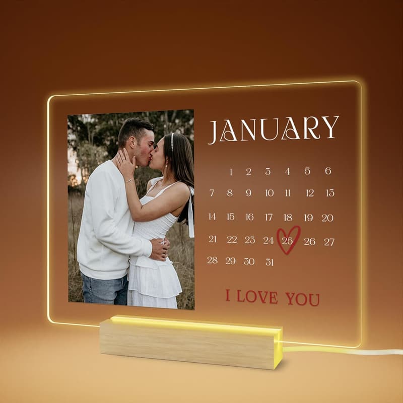 Personalized Acrylic Plaque with LED Lights for Couples