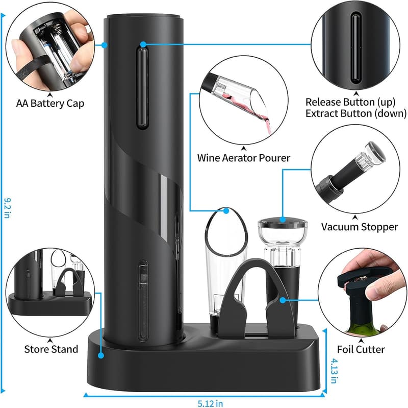 4-in-1 Electric Wine Opener Set with Corkscrew & Accessories