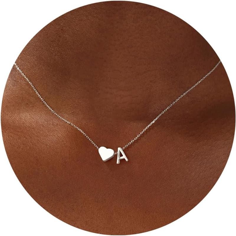 18K Gold Plated Heart Initial Necklace for Women & Girls