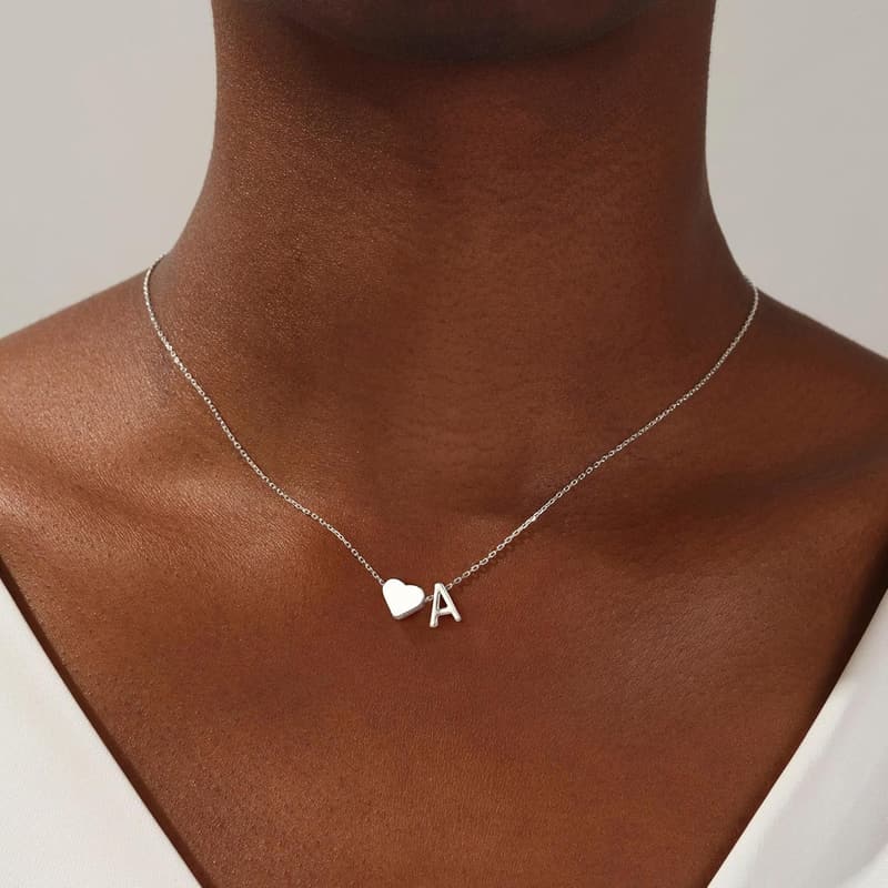 18K Gold Plated Heart Initial Necklace for Women & Girls