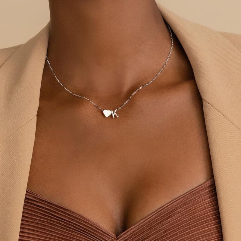18K Gold Plated Heart Initial Necklace for Women & Girls