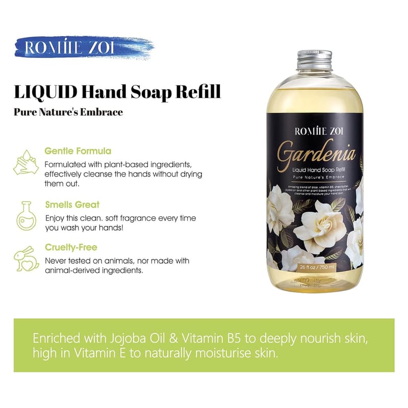 Gardenia Liquid Hand Soap Refill - Gentle Moisturizing Formula, 750 ML