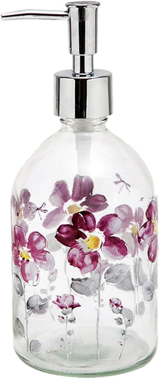 Flower Glass Soap Dispenser Bottle with Plastic Pump, 17oz