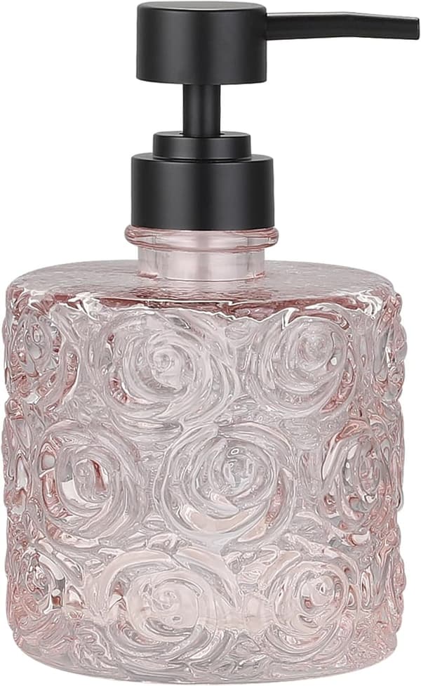 Floral Glass Soap Dispenser with Pump - 14 oz Capacity