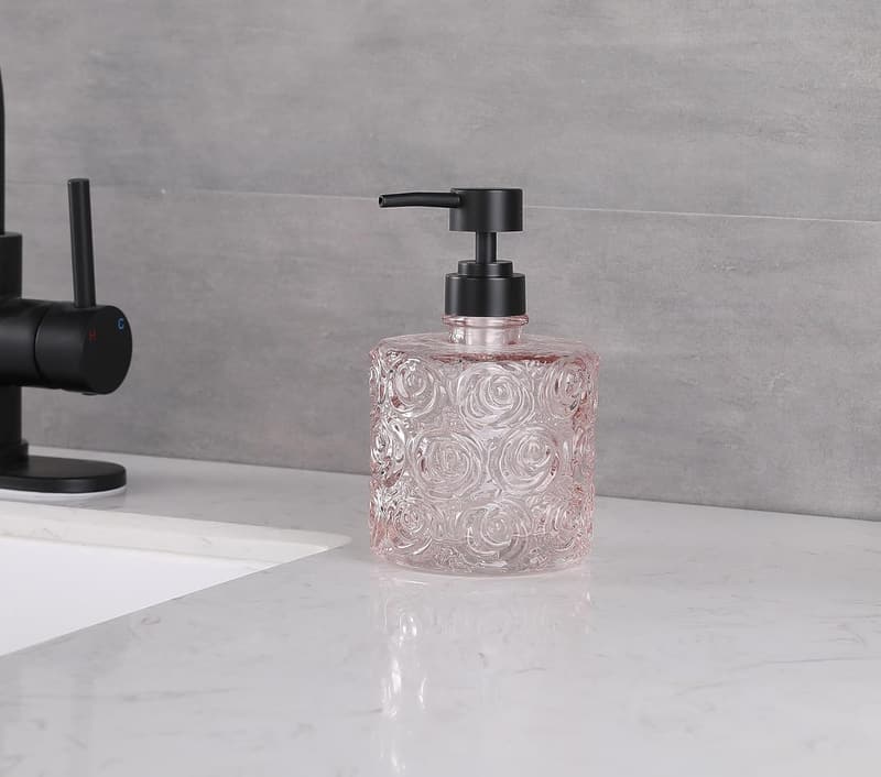 Floral Glass Soap Dispenser with Pump - 14 oz Capacity
