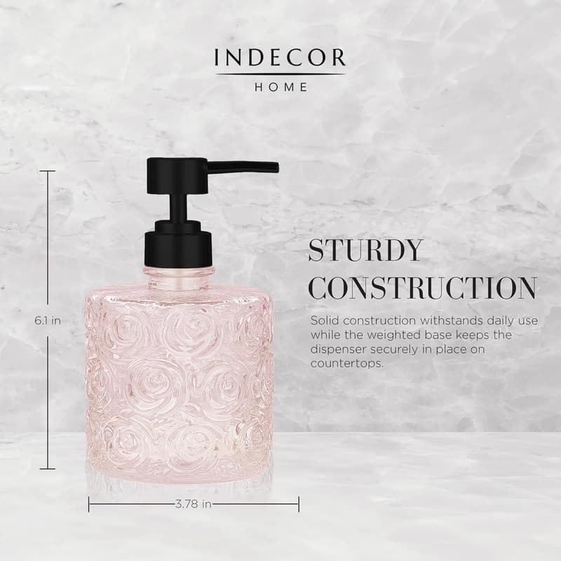 Floral Glass Soap Dispenser with Pump - 14 oz Capacity