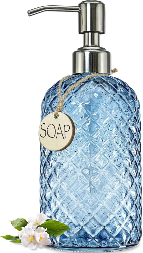 Gem Patterned Glass Soap Dispenser with Stainless Steel Pump