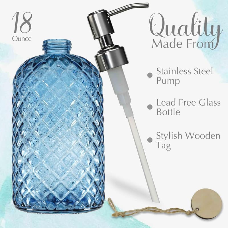 Gem Patterned Glass Soap Dispenser with Stainless Steel Pump
