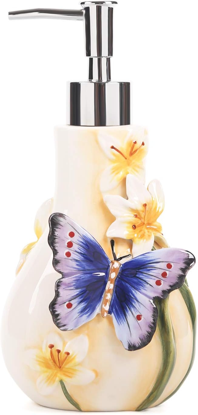 3D Hand-Painted Butterfly Ceramic Soap Dispenser