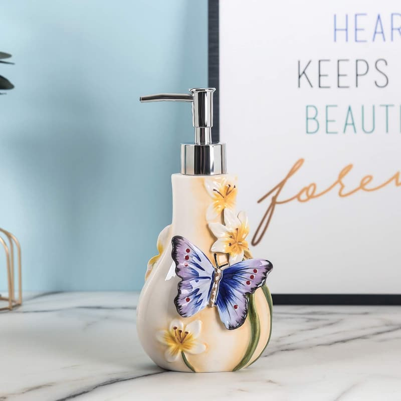 3D Hand-Painted Butterfly Ceramic Soap Dispenser