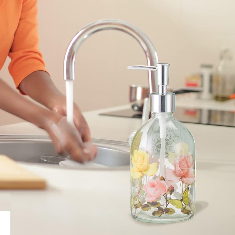 Refillable Glass Soap Dispenser Bottle for Bathroom & Kitchen