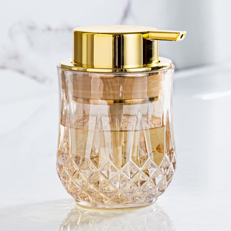 Gold Glass Soap Dispenser for Bathroom & Kitchen, Refillable