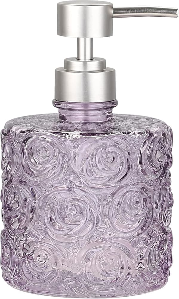 Floral Glass Soap Dispenser with Pump - 14 oz (Lavender Frost)