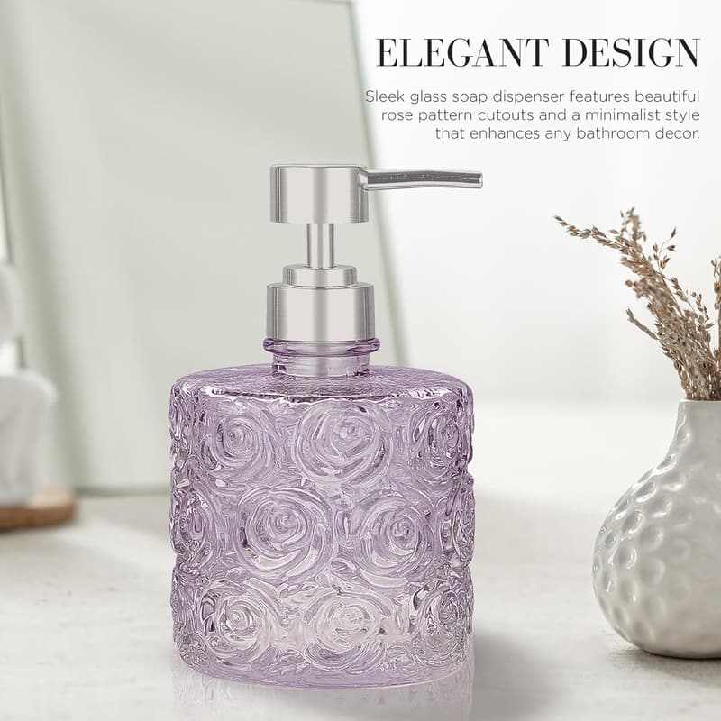 Floral Glass Soap Dispenser with Pump - 14 oz (Lavender Frost)
