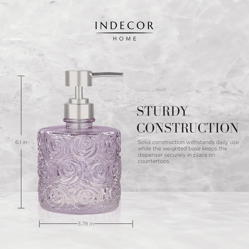 Floral Glass Soap Dispenser with Pump - 14 oz (Lavender Frost)