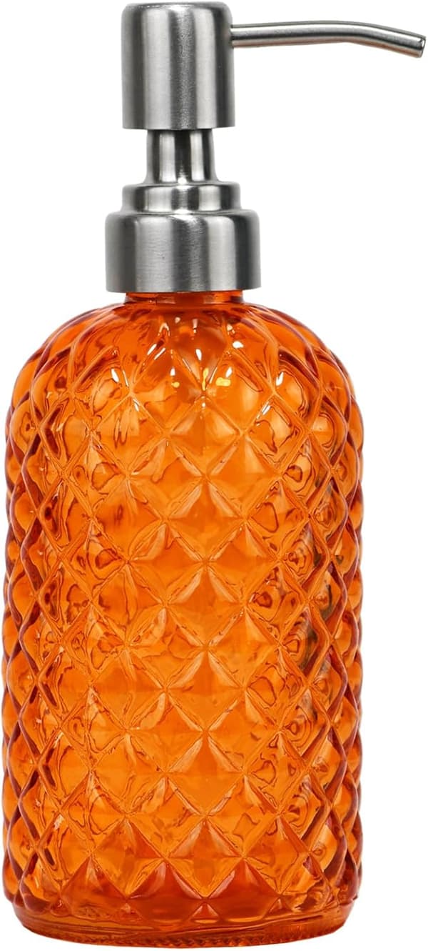 16 oz Diamond Glass Soap Dispenser with Stainless Steel Pump