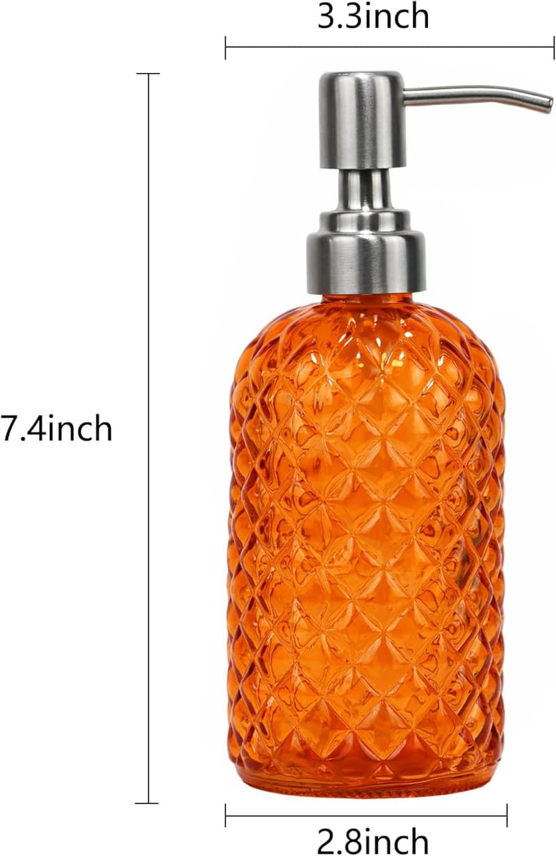 16 oz Diamond Glass Soap Dispenser with Stainless Steel Pump