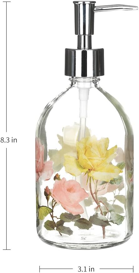 Floral Butterfly Glass Soap Pump Dispenser, 17 Ounce