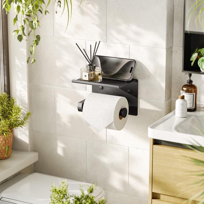 Multifunctional Matte Black Stainless Steel Toilet Paper Holder