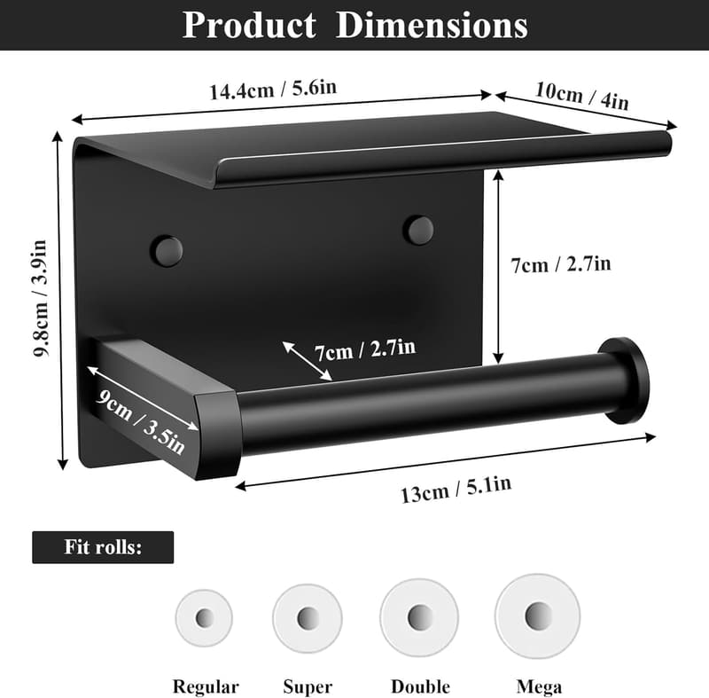 Multifunctional Matte Black Stainless Steel Toilet Paper Holder