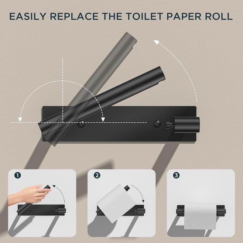 Matte Black Stainless Steel Toilet Paper Holder, Wall Mounted