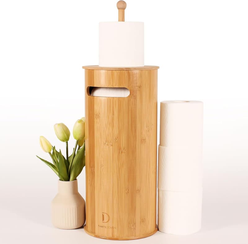 Boho Bamboo Toilet Paper Stand with Lid for 3 Rolls