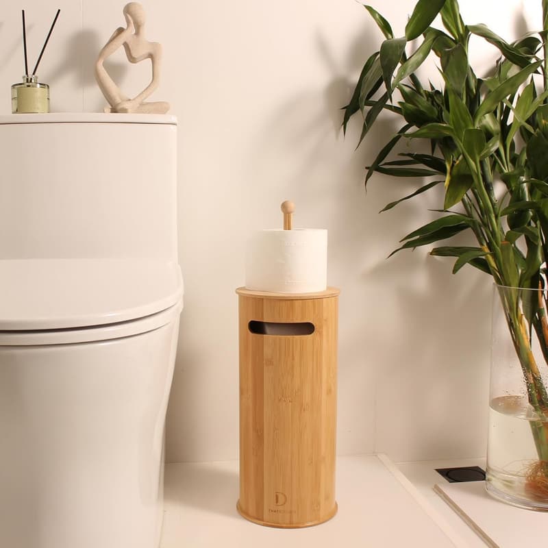 Boho Bamboo Toilet Paper Stand with Lid for 3 Rolls