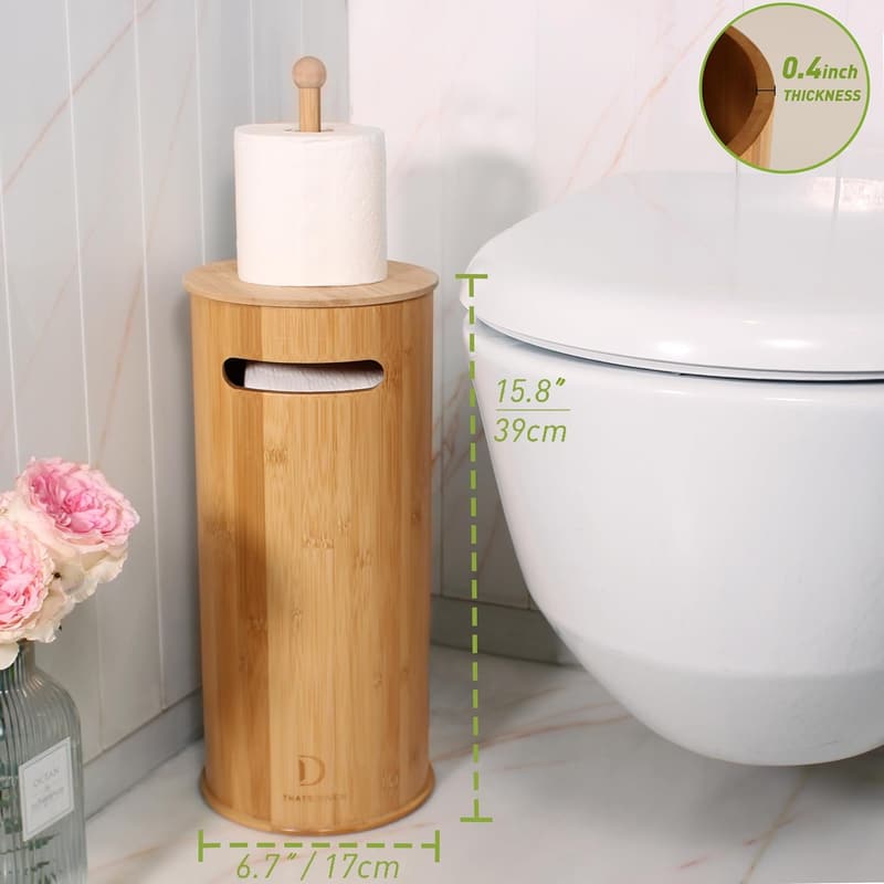 Boho Bamboo Toilet Paper Stand with Lid for 3 Rolls