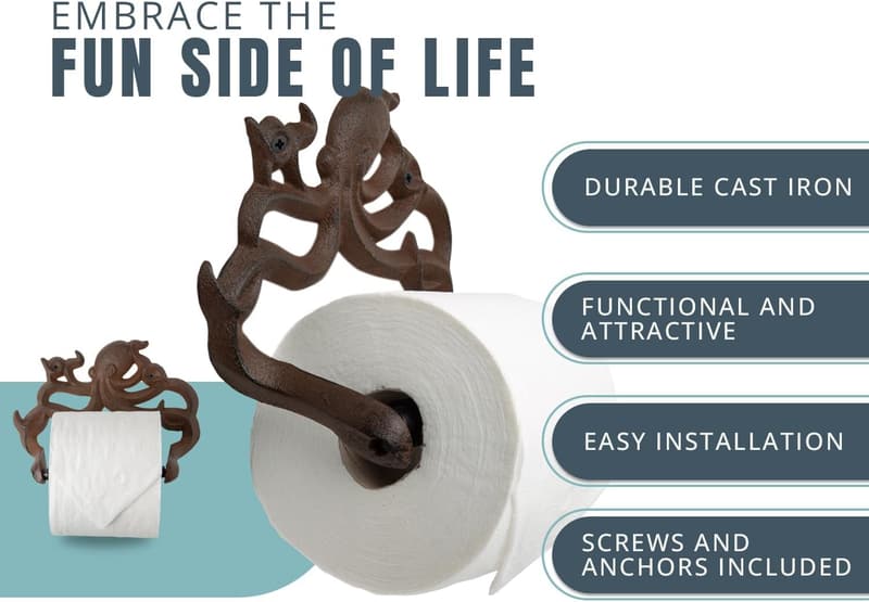 Nautical Cast Iron Octopus Toilet Paper Holder - Wall Mounted