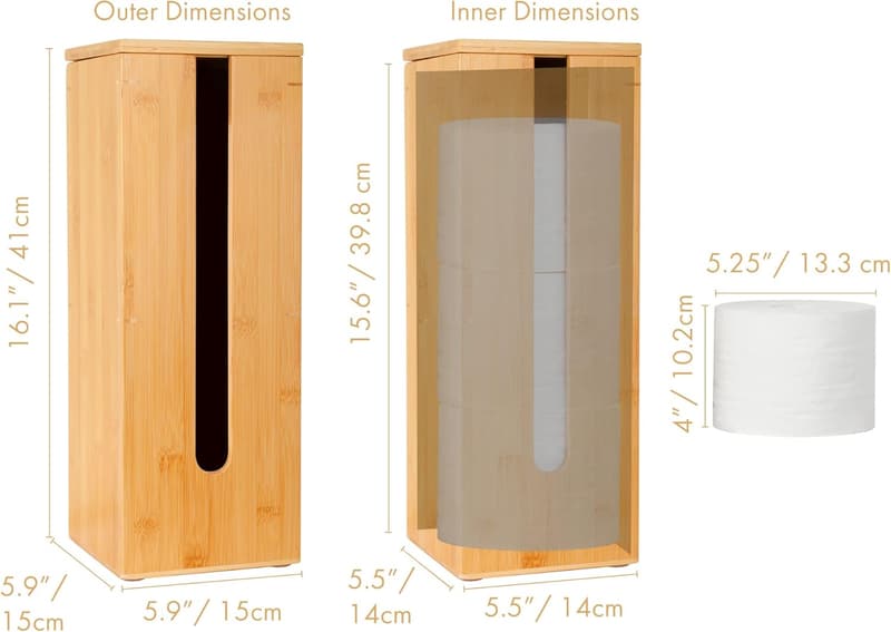 Bamboo Toilet Paper Holder - Fits 3 Mega Rolls, Natural Storage