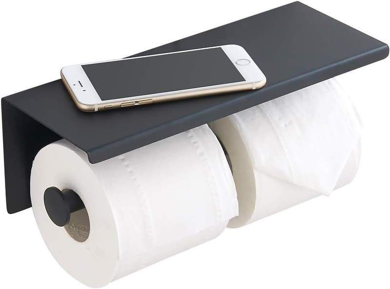 Black Stainless Steel Wall-Mounted Toilet Paper Holder with Shelf
