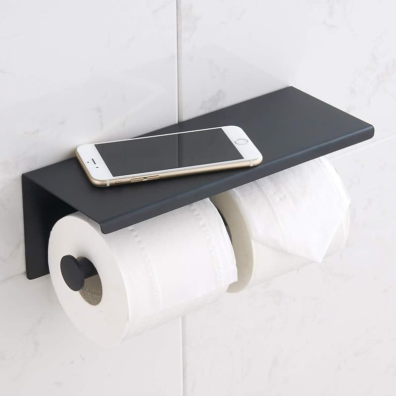 Black Stainless Steel Wall-Mounted Toilet Paper Holder with Shelf