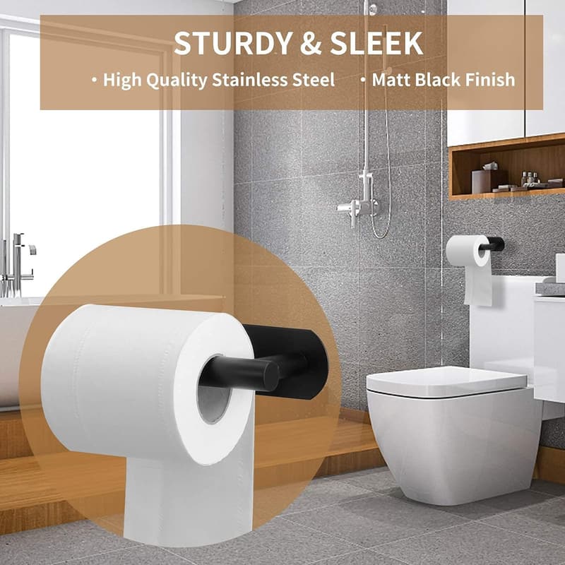 Matt Black Wall-Mount Adhesive Toilet Paper Holder, Rustproof