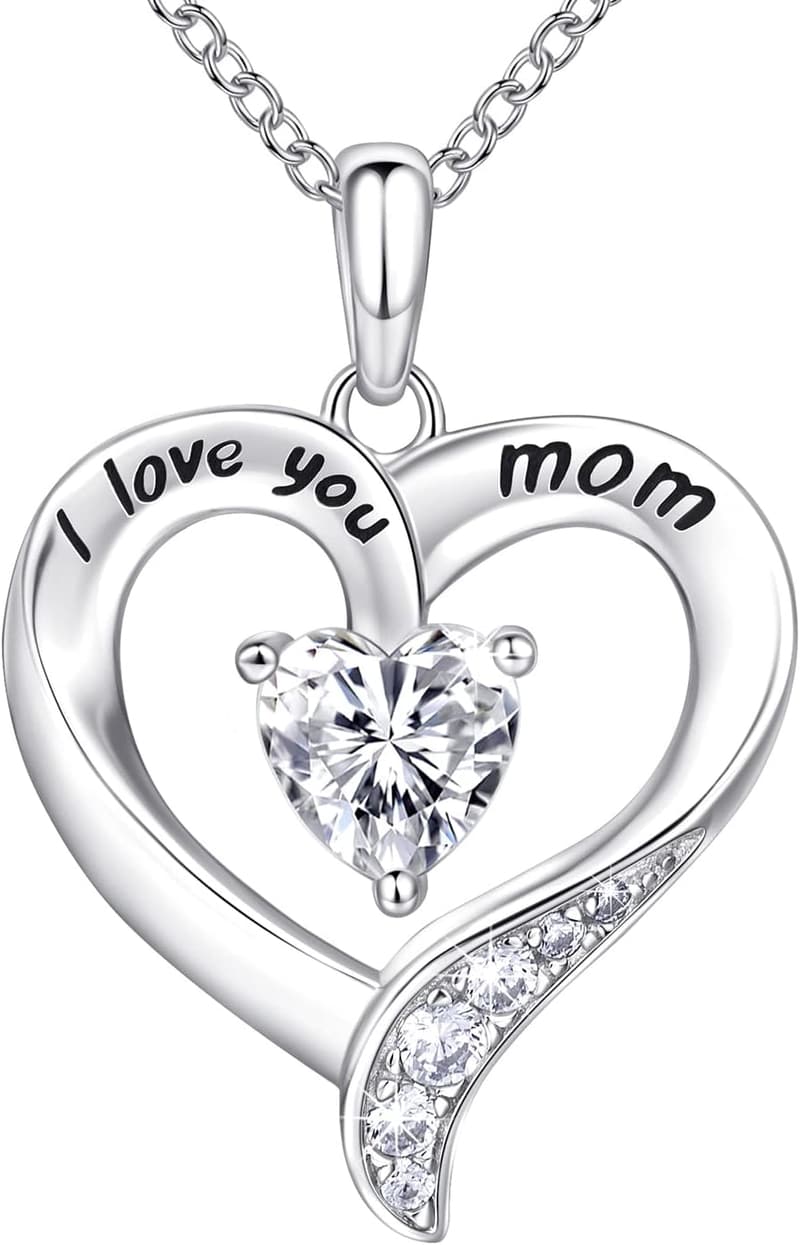 Engraved 'I Love You' Heart Necklace for Mom in 925 Silver