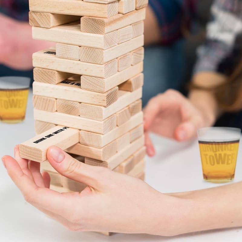 Tumbling Tower Drinking Game Set with Glasses & Challenges