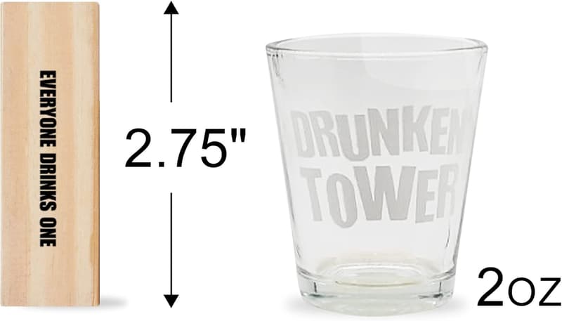 Tumbling Tower Drinking Game Set with Glasses & Challenges