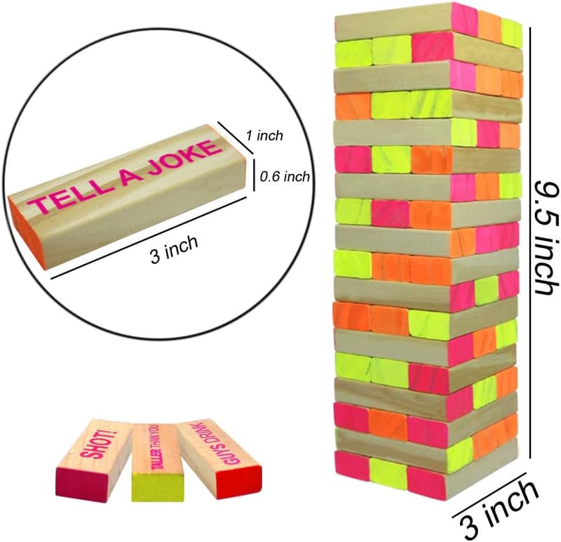 Glowing Tumble Tower Drinking Game for Adults Parties
