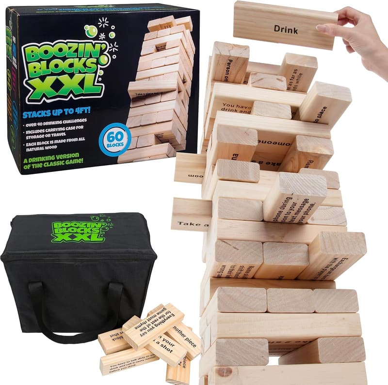 Extra Large Drinking Game – 5ft Wooden Block Stack with Commands