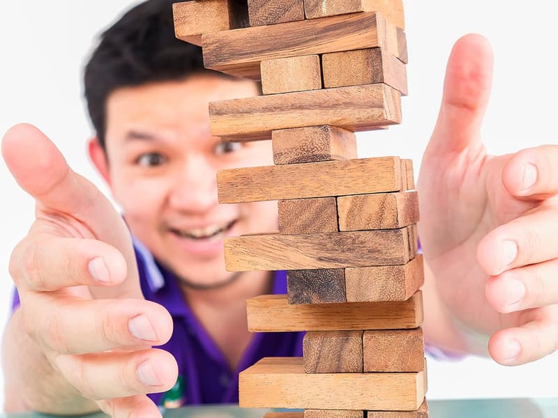 Mini Travel Tumble Tower Game - 4 Inch Wooden Stacking Blocks